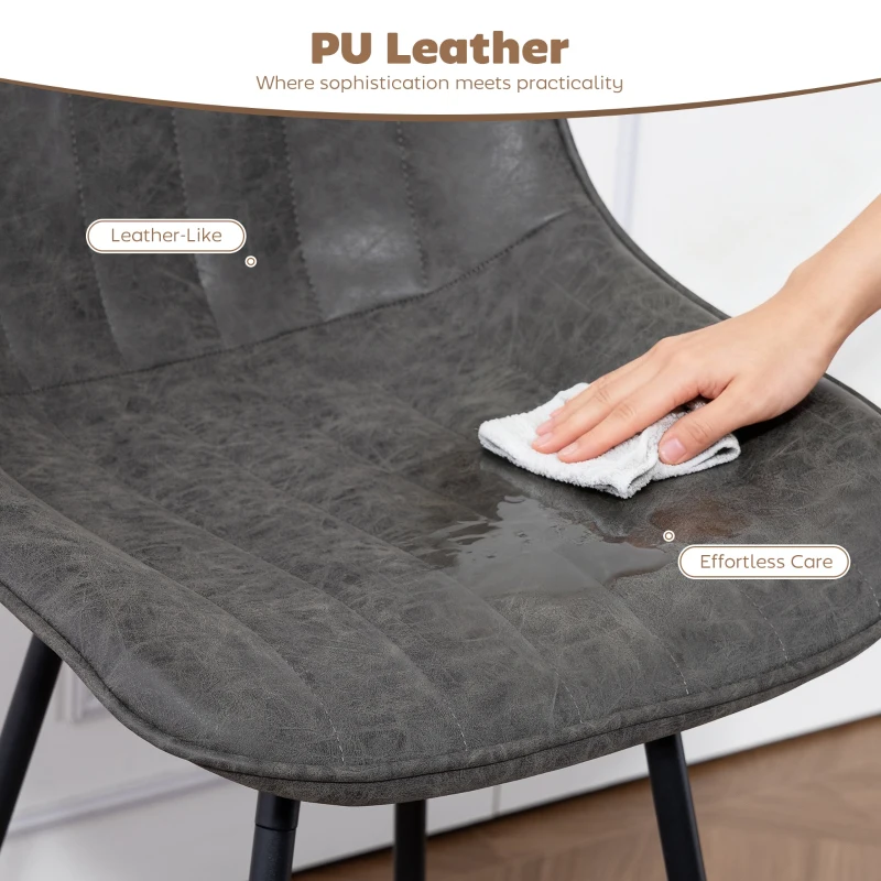 HOMCOM Set of 2 PU Leather Swivel Bar Stools - Grey