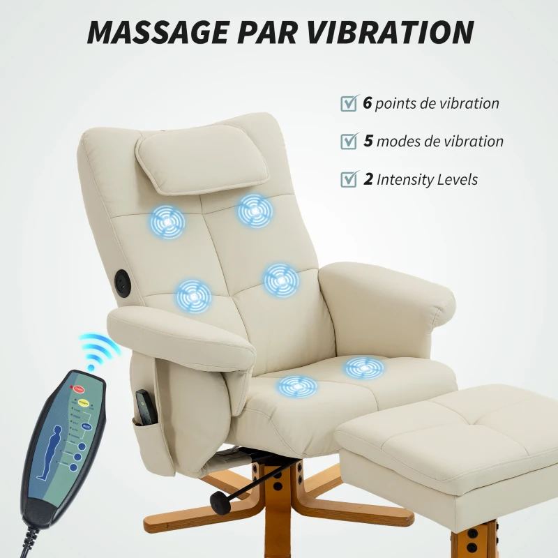 HOMCOM Fauteuil massant avec repose-pied, dossier inclinable jusqu'à 135°, coffre de rangement, télécommande
