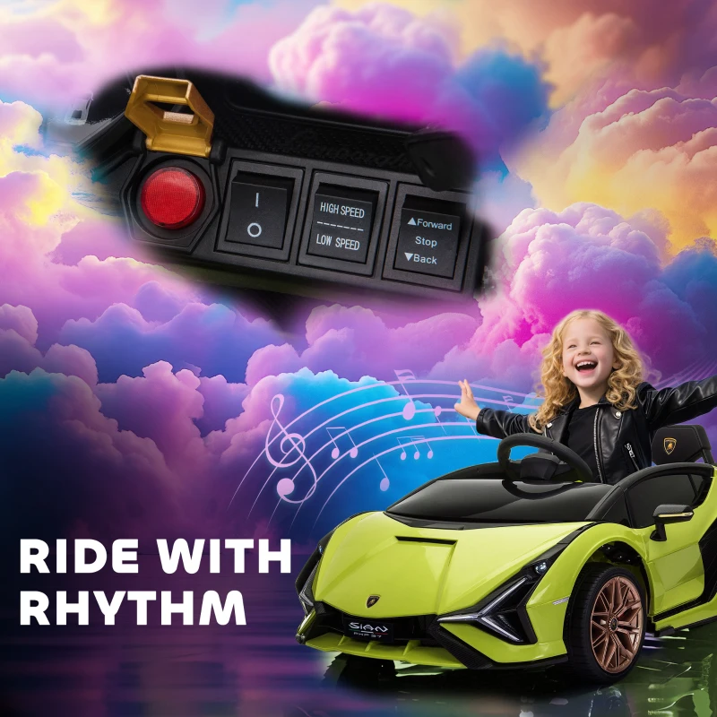 HOMCOM Lamborghini Sian Licensed 12V Electric Car for Kids 2 Motors Toy Car with Remote Control Music Lights MP3 for 3-5 Years Green
