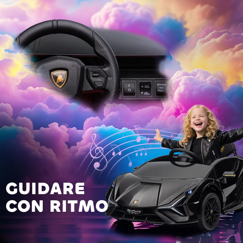 HOMCOM Macchina Elettrica per Bambini 3-5 Anni Lamborghini 12V con Telecomando, Auto a 2 modalità, manuale e Velocità 3-5km/h, Nero | Aosom Italy