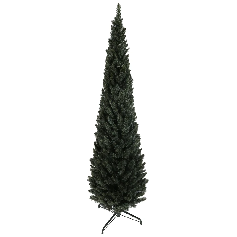 HOMCOM Albero di Natale Slim Alto 225 cm Salvaspazio con 538 Rami con Base in Acciaio per Interni, Verde