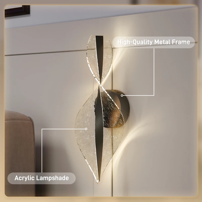 HOMCOM Led Wall Lamp 2 Pack, 13W Modern Indoor Spiral Wall Light, Colour Temperature Adjustable 3000K/4000K/6500K, for Bedroom, Living Room, Hallway, Stairs, Black