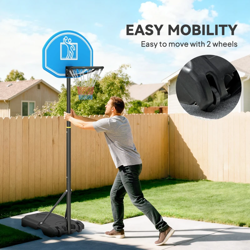 HOMCOM Adjustable Basketball Hoop and Stand, with Wheels and Weight Base, Blue