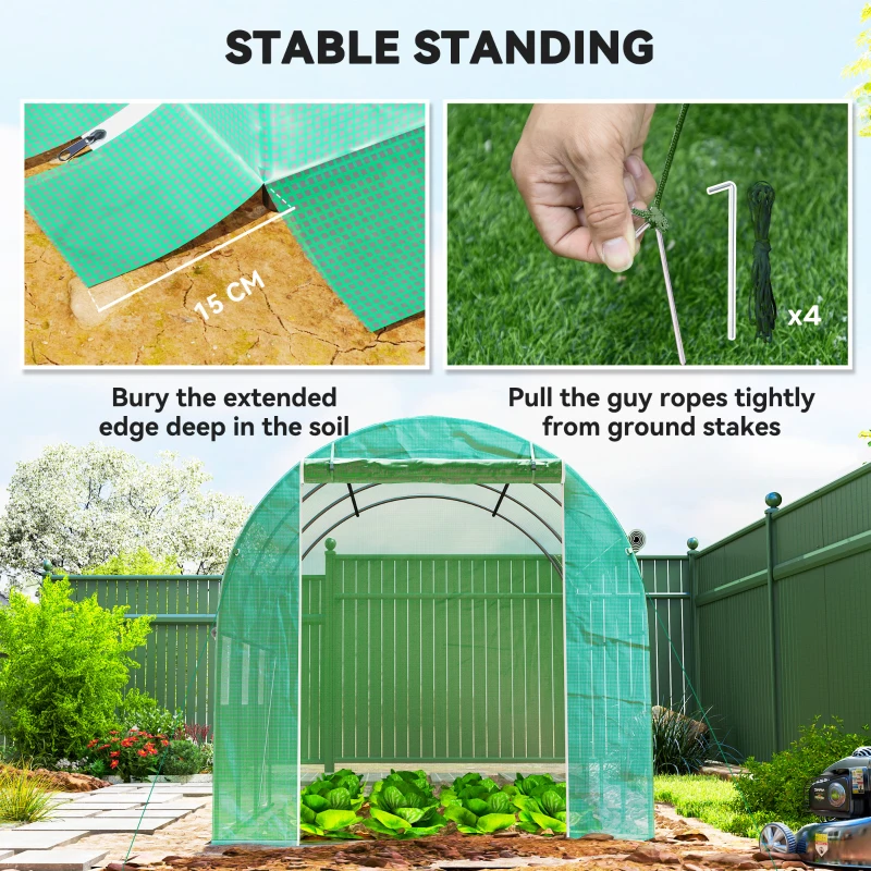 Outsunny 296 x 196cm Steel Frame Polytunnel Greenhouse - Green