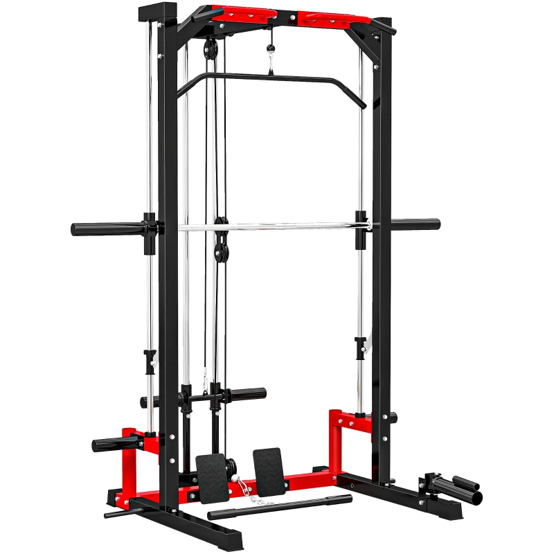 SPORTNOW Cable Crossover Machine, Multi-Function Power Rack with Pull Up Bar, Lat Pull Down System, Squat Rack, Barbell Bar
