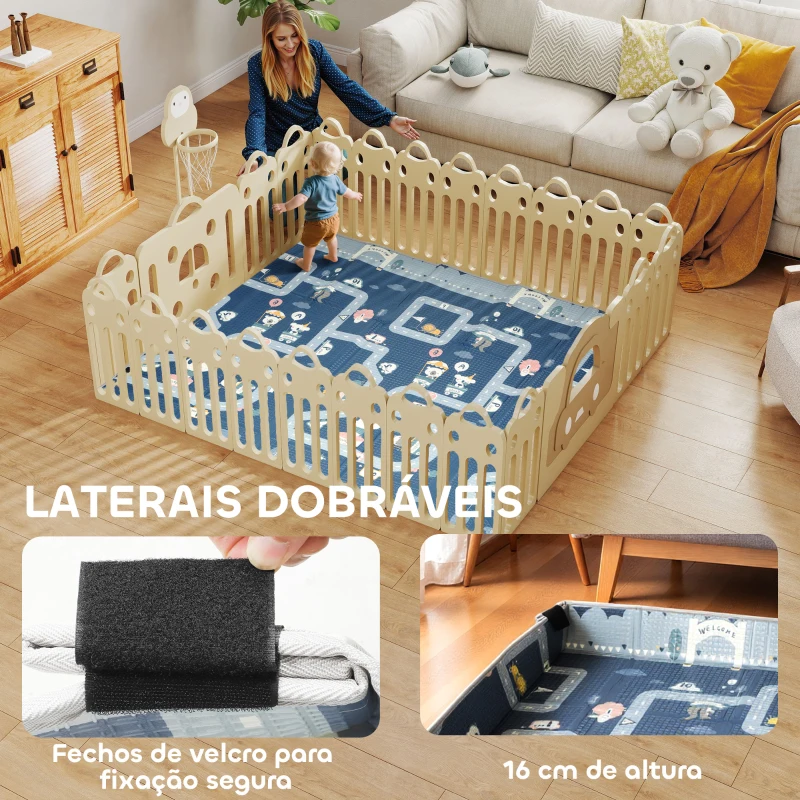 AIYAPLAY Tapete de Brincar Dobrável Acolchoado para Bebé 202x180,5x1 cm Laterais Dobráveis Tapete de Atividades Bebé XPE Impermeável Multicor