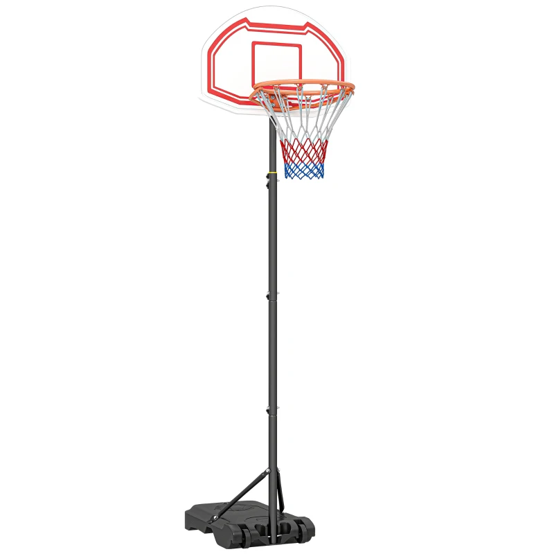 HOMCOM Basketball Hoop Stand Portable Adjustable Height 2.1-2.6m w/ Wheels, Sturdy Rim Stable Base, Red