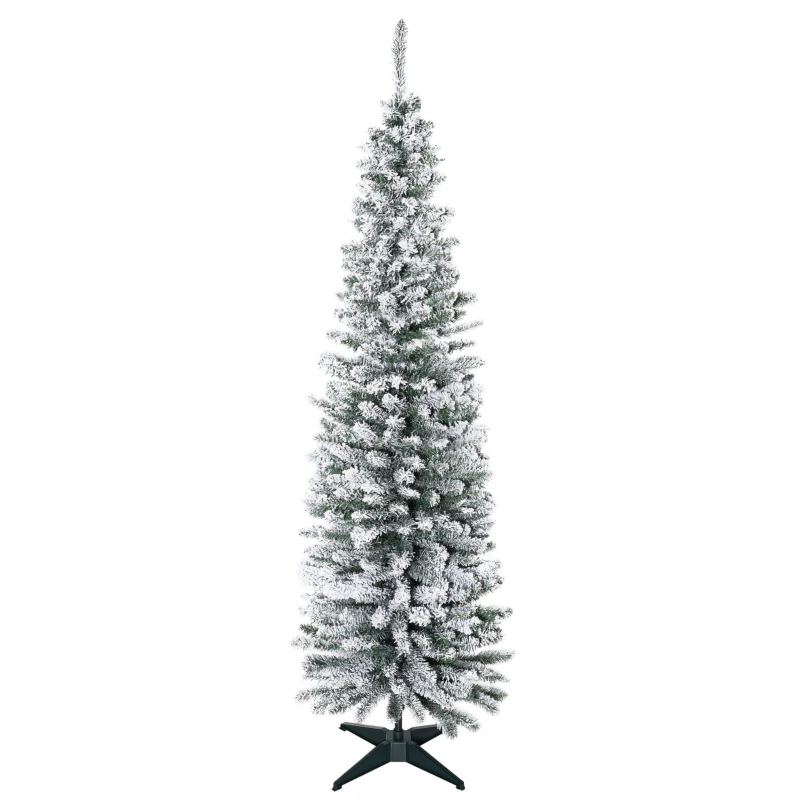 HOMCOM Albero di Natale Slim Artificiale 180 cm con Rami Realistici, Albero di Natale Innevato Alto e Stretto con Base Pieghevole, Verde
