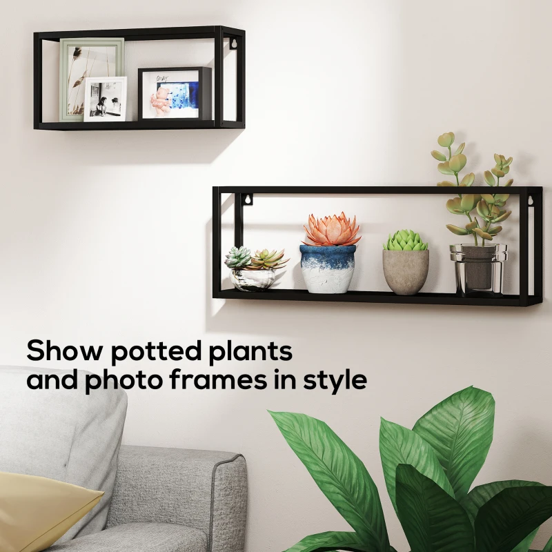 HOMCOM Zestaw 2 półek ściennych, udźwig 15 kg, do montażu na ścianie, stal, czarny