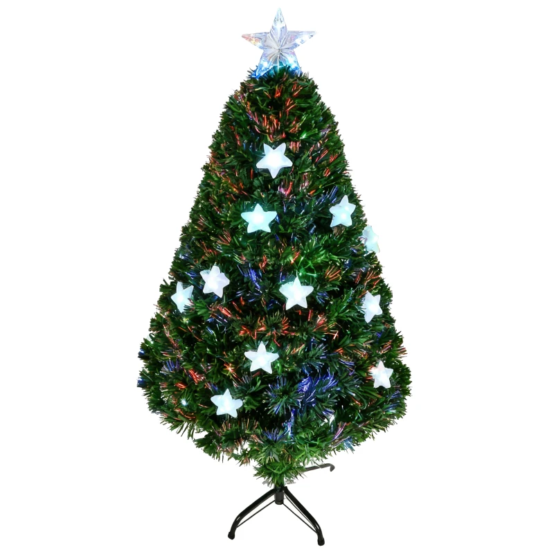 HOMCOM Albero di Natale artificiale 120cm in fibra ottica con 16 LED e 3 colori a forma di stella foltissimo, rimovibile e pieghevole | Aosom Italy