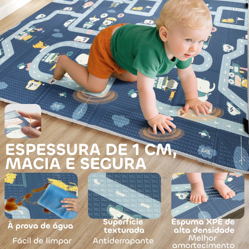 AIYAPLAY Tapete de Brincar Dobrável Acolchoado para Bebé 202x180,5x1 cm Laterais Dobráveis Tapete de Atividades Bebé XPE Impermeável Multicor