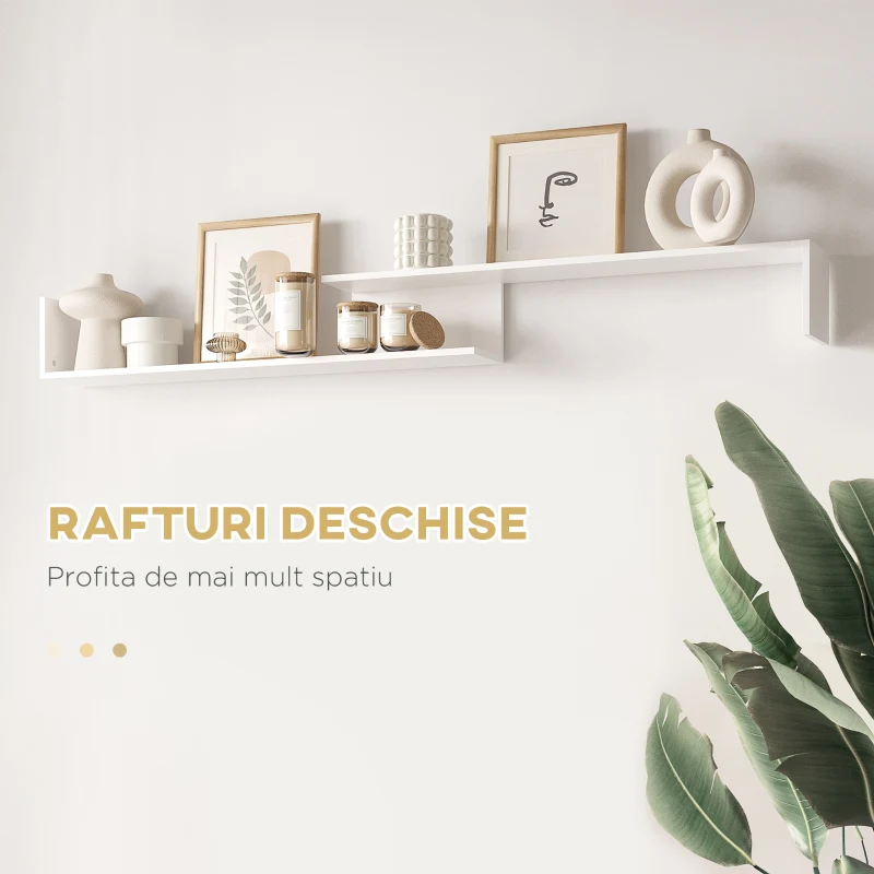 Homcom Mobilier TV 153,6×25×42 cm – Alb cu Rafturi si Dulap Perete