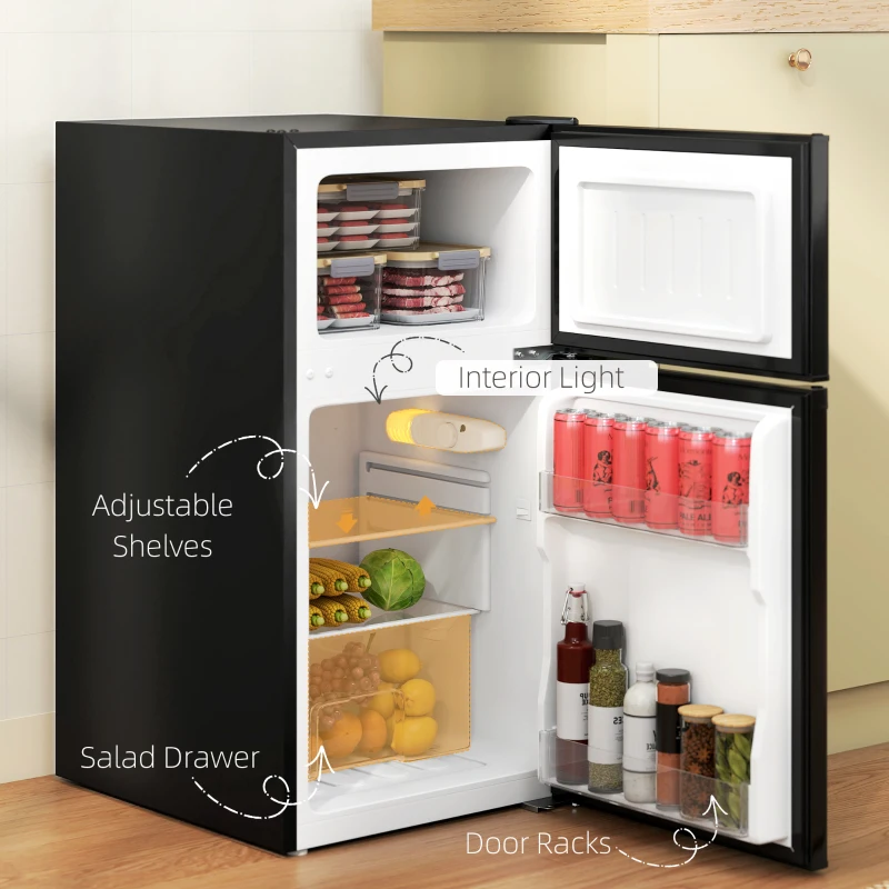 HOMCOM 88L Under Counter Fridge Freezer, Small Refrigerator with 5-Setting, 3 Star Freezer Rating, Black