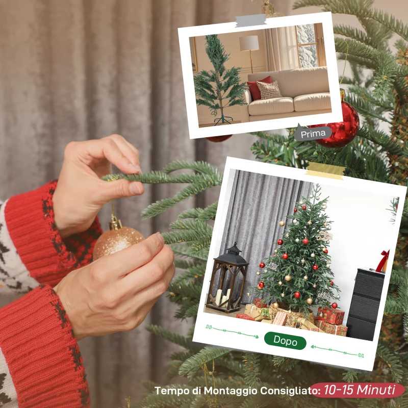 HOMCOM Albero di Natale Artificiale da 150 cm e Ignifugo con 1375 Rami Realistici, Base in Metallo Pieghevole