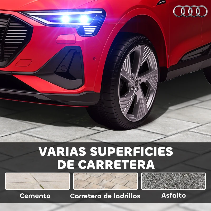 HOMCOM Coche de Batería para Niños 12V Audi E-tron con Mando a Distancia Faros Bocina Música Velocidad 3-5 km/h Rojo