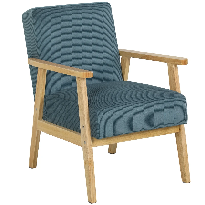 HOMCOM Fauteuil salon fauteuil 1 place style moderne du milieu du siècle tissu en velours côtelé 59 x 67 x 79,5 cm bleu