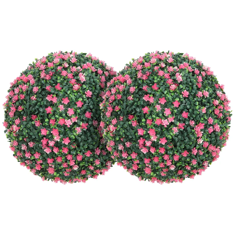 HOMCOM Set of Two Artificial Boxwood Balls Plants - Pink