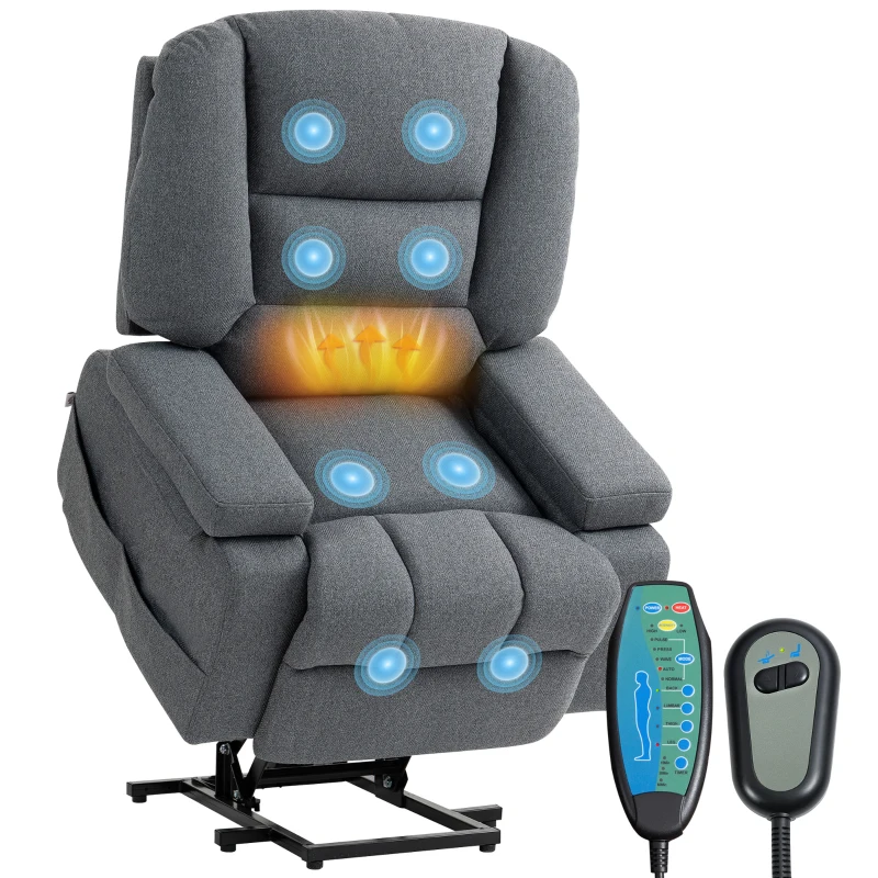 Homcom Scaun Masaj cu Ridicare – Vibratii, Caldura & Telecomanda
