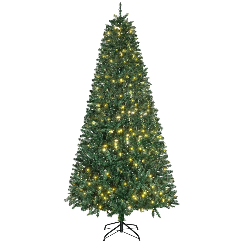 HOMCOM Albero di Natale Artificiale Luminoso con 450 Luci LED Bianche e 1146 Rami, Base in Metallo Pieghevole - Verde