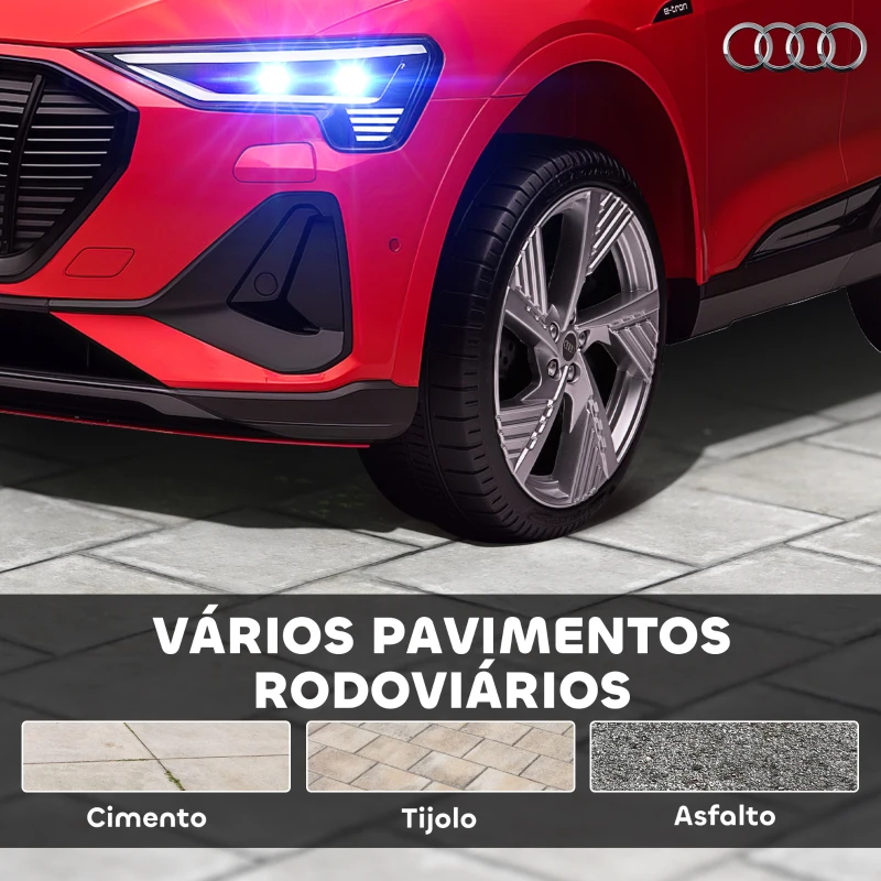 HOMCOM Carro Elétrico Audi E-Tron 12V para Crianças acima de 3 Anos com Controle Remoto Faróis Buzina Música MP3 TF USB e Abertura da Porta 3-8km/h 108x60x47cm Vermelho