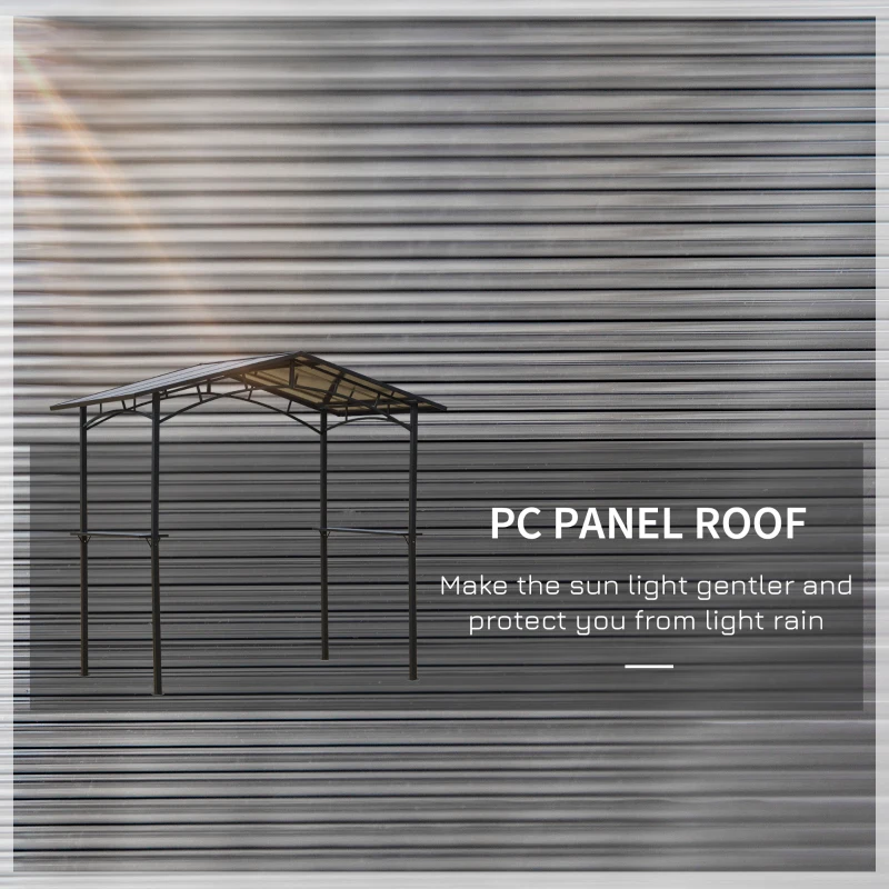 Outsunny 8ft x 5ft Outdoor BBQ Gazebo Tent with Protective Aluminium Steel Frame, 2 Shelves, Hardtop Roof, Canopy Ground Stakes for Safe Cooking