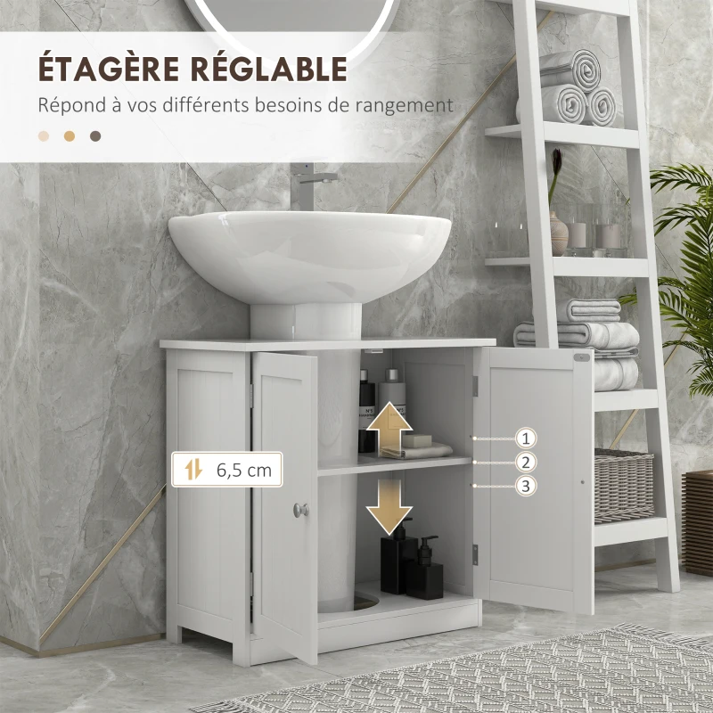 HOMCOM Meuble sous lavabo, meuble de salle de bain placard à 2 portes, étagère réglable, anti-humidité, 60 x 30 x 60 cm, blanc