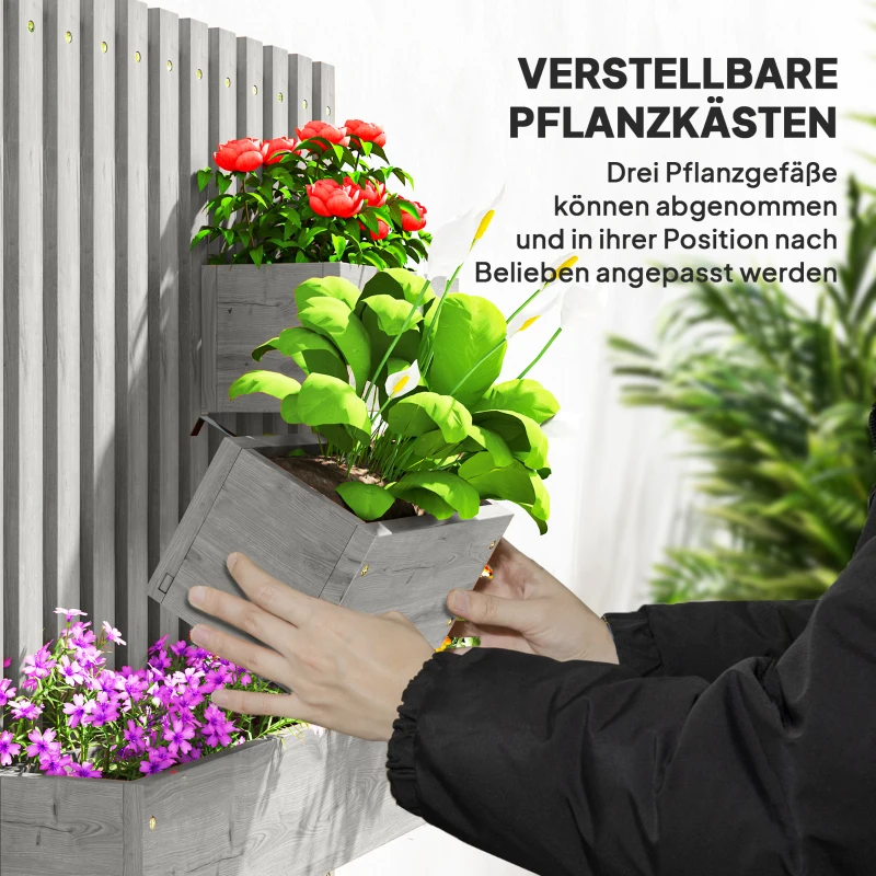 Outsunny Blumenkasten-Set, Wandmontage, frei versetzbar, Massivholz, 60 x 16 x 80 cm