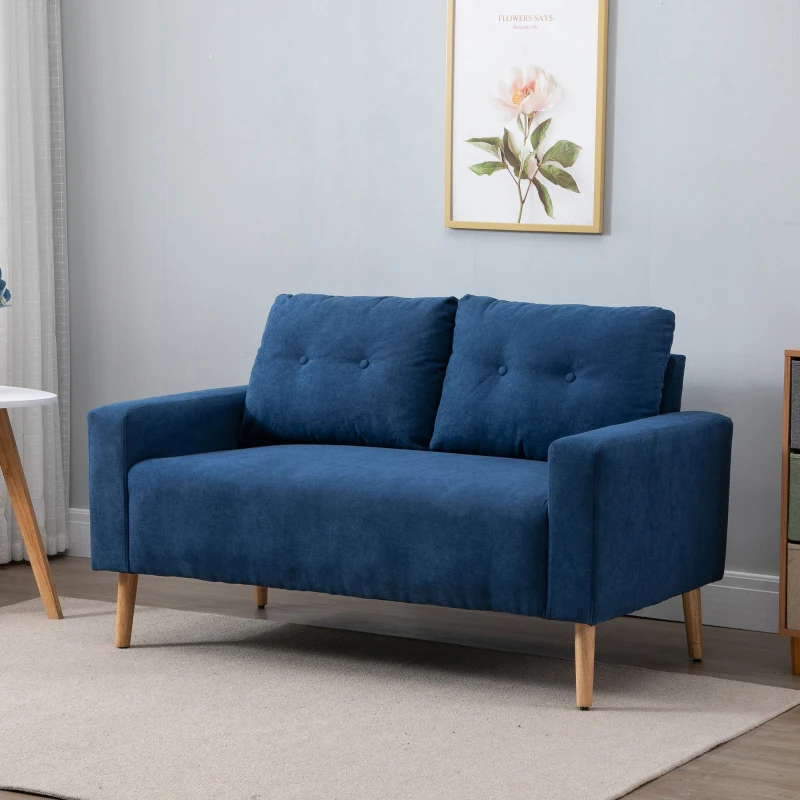 HOMCOM Canapé 2 Places Design scandinave dim. 145L x 76l x 88H cm Pieds Bois Massif Tissu Bleu