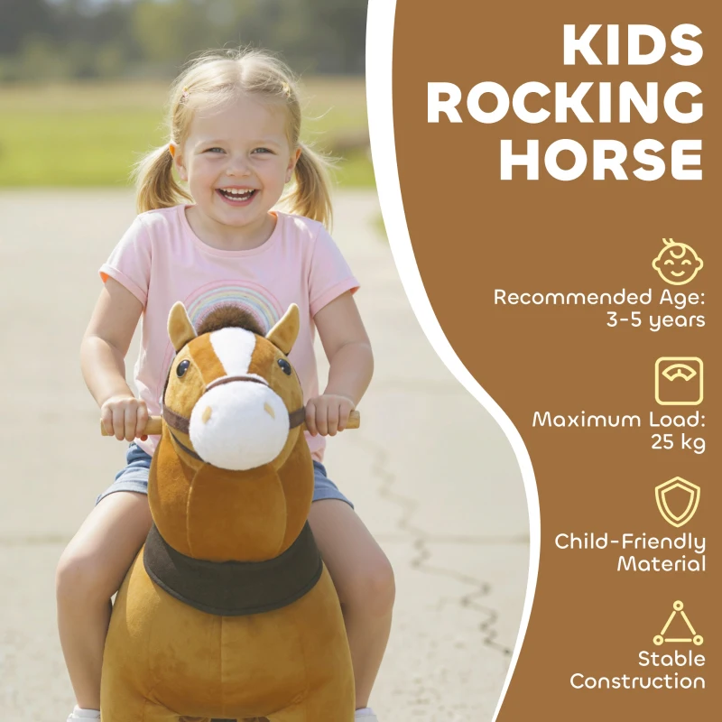 AIYAPLAY Ride On Horse, Plush Walking Horse Toy with Wheels and Saddle for Ages 3-5 Years Old, Brown
