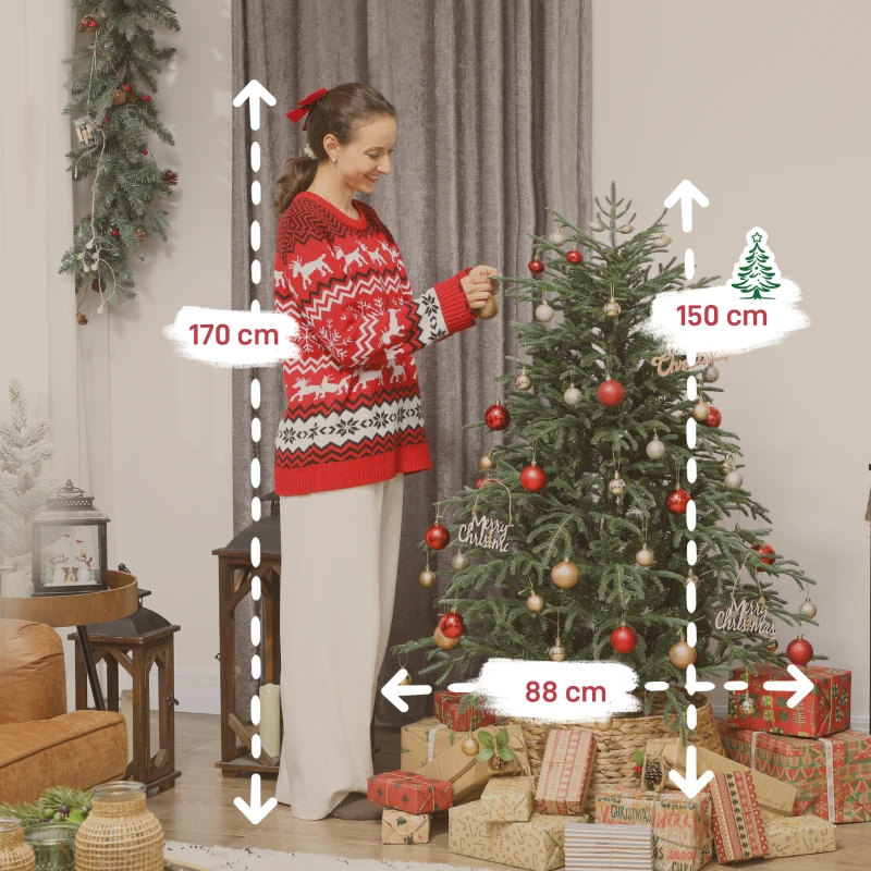 HOMCOM Albero di Natale Artificiale da 150 cm e Ignifugo con 1375 Rami Realistici, Base in Metallo Pieghevole