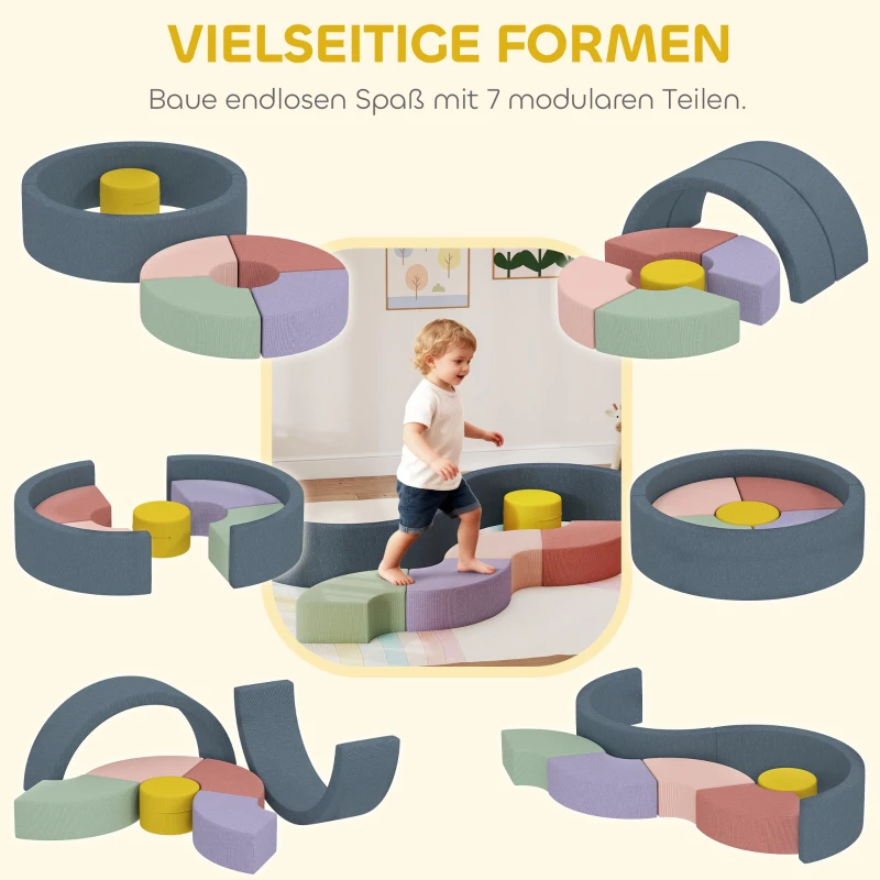AIYAPLAY 7-teiliges Weichbauklötze-Set für Kleinkinder, Schaumstoff, waschbarer Cordbezug, verschiedene Formen, Bunt