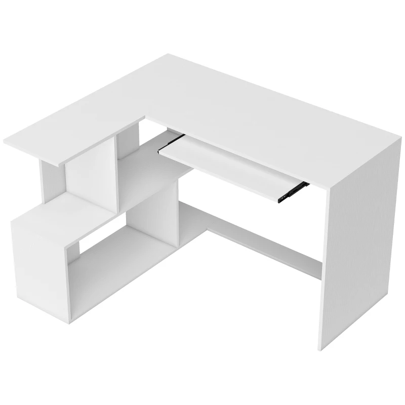 HOMCOM Bureau d'angle bureau en L avec étagères de rangement, plateau à clavier coulissant, 120x100x76cm, blanc