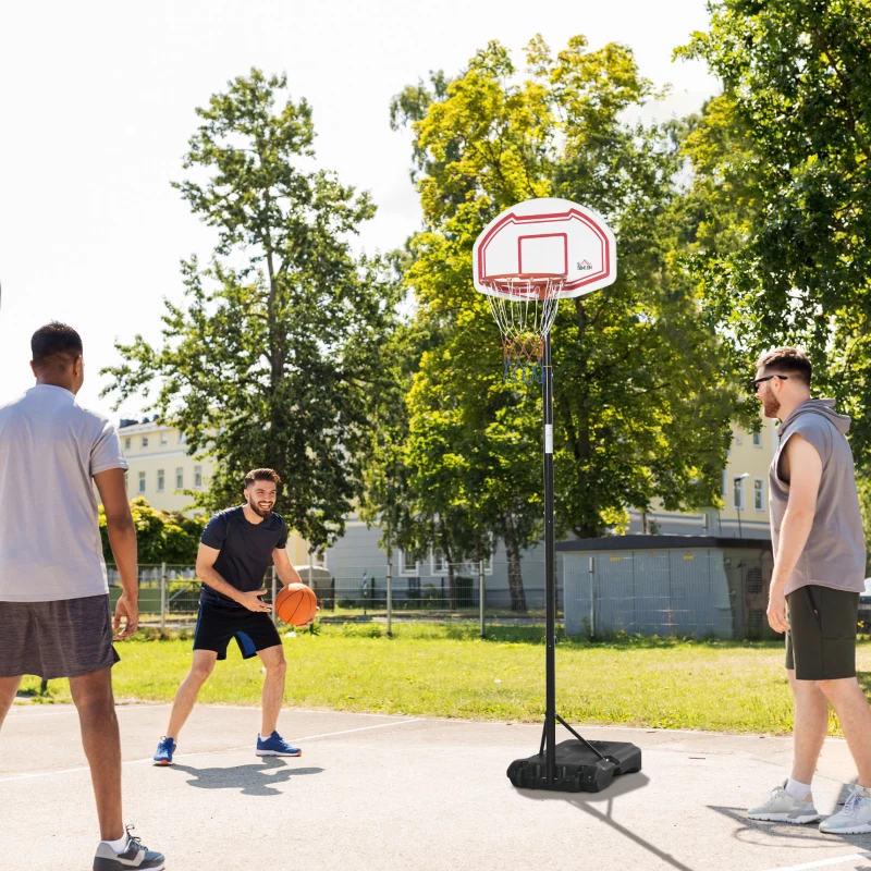 HOMCOM Panier de basket extérieur avec poteau panneau, base de lestage sur roulettes hauteur réglable 2,1-2,6 m (panier) - noir blanc et rouge