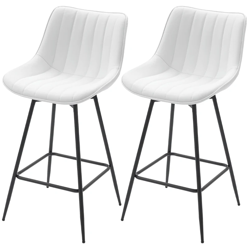 HOMCOM 2er-Set Barhocker, 360° drehbar, Kunstlederbezug, mit Rückenlehne und Fußstütze, Weiß
