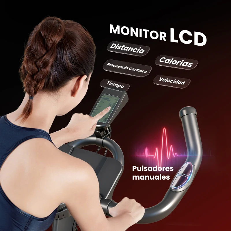 SPORTNOW Bicicleta Estática de Interior con Volante de Inercia de 15 kg Monitor LED con Pulsómetro Manillar y Asiento Ajustables