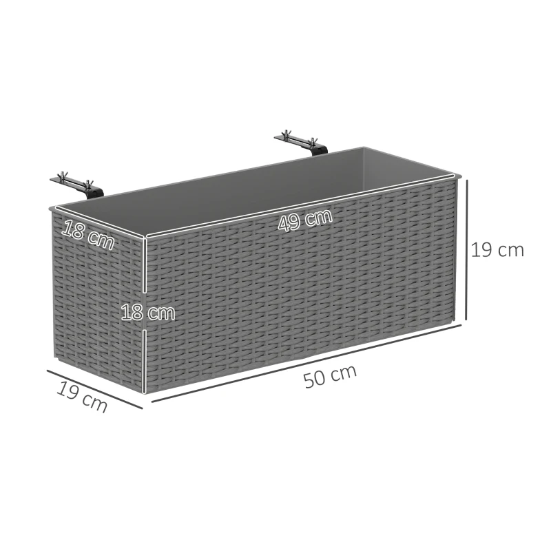 Outsunny Set of Two Rattan-Effect Planters - Grey