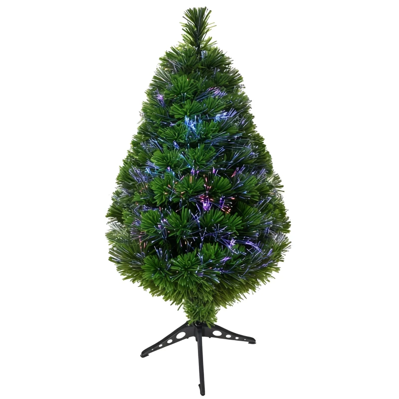 HOMCOM Albero di Natale a Fibre Ottiche 90cm con 90 Folti Rami in PVC, Decorazione di Natale con Luci di 4 Colori