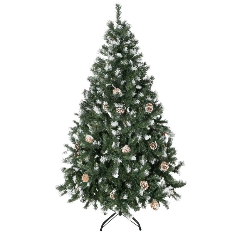 HOMCOM Albero di Natale Artificiale Innevato 150cm con 676 Rami e Pigne, Apertura Automatica e Base Pieghevole, Verde