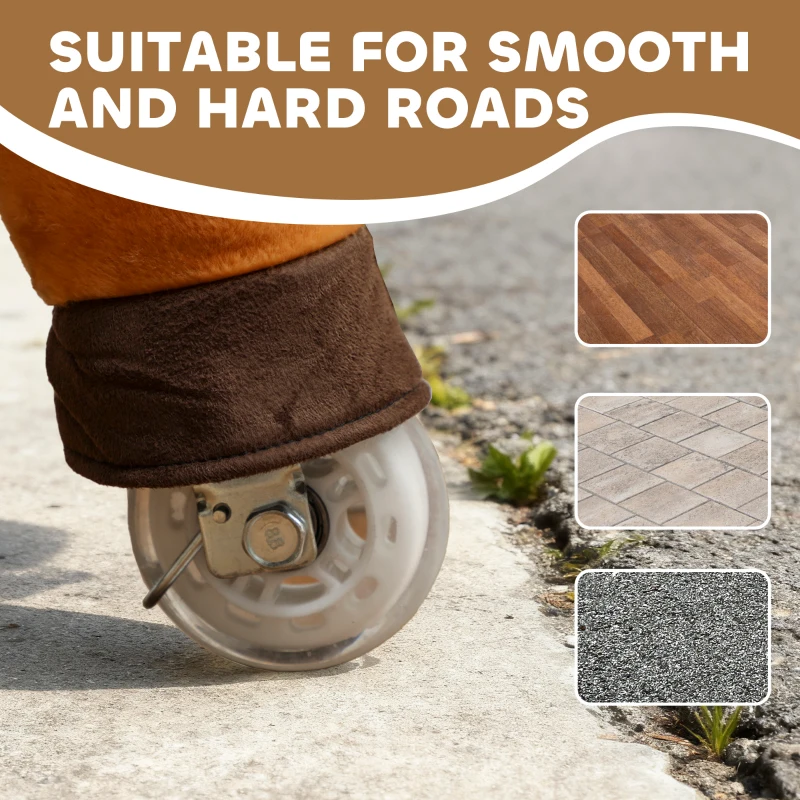 AIYAPLAY Ride On Horse, Plush Walking Horse Toy with Wheels and Saddle for Ages 3-5 Years Old, Brown