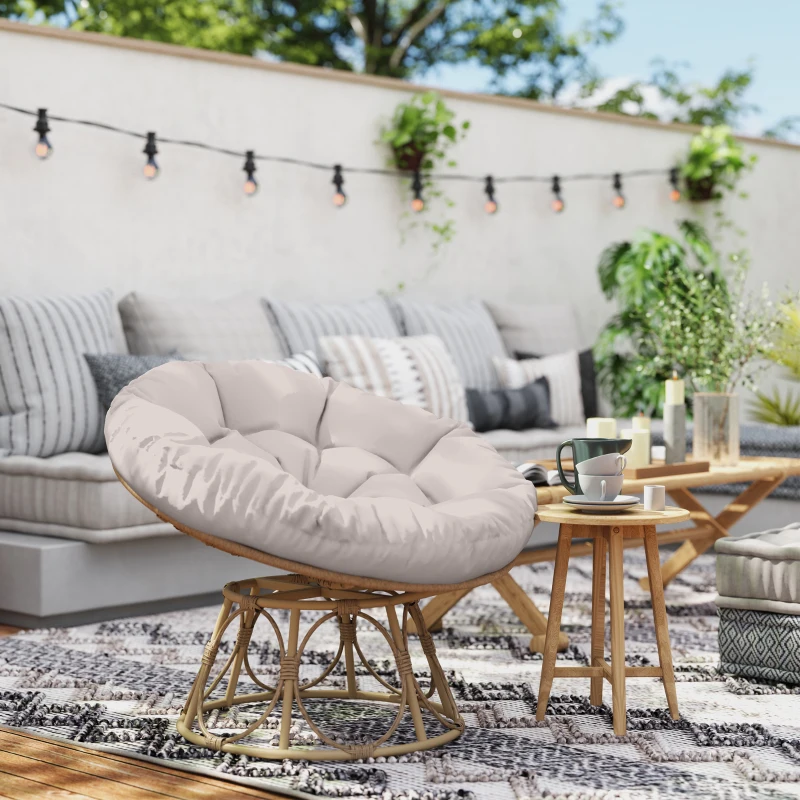 Outsunny Fauteuil papasan en résine effet rotin pivotant à 360° avec coussin rembourré Ø 100 cm, gris clair