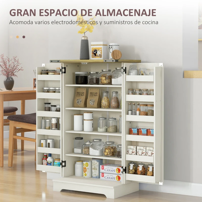 HOMCOM Armario Despensa Cocina con 2 Puertas 16 Estantes y Estantes Ajustables para Comedor Salón 60x40x104 cm Crema