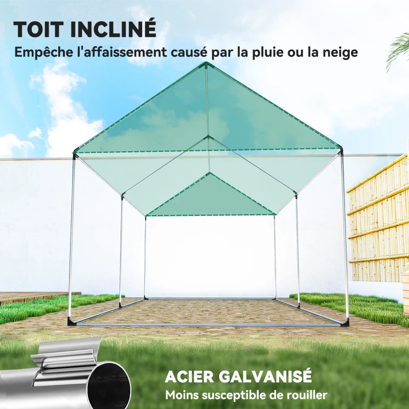 Outsunny Serre de jardin tunnel 2 x 3m, 6m² avec porte enroulable, 4 fenêtres, - Acier galvanisé PE Haute densité Vert