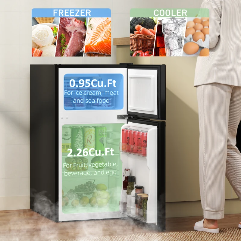 HOMCOM 88L Under Counter Fridge Freezer, Small Refrigerator with 5-Setting, 3 Star Freezer Rating, Black