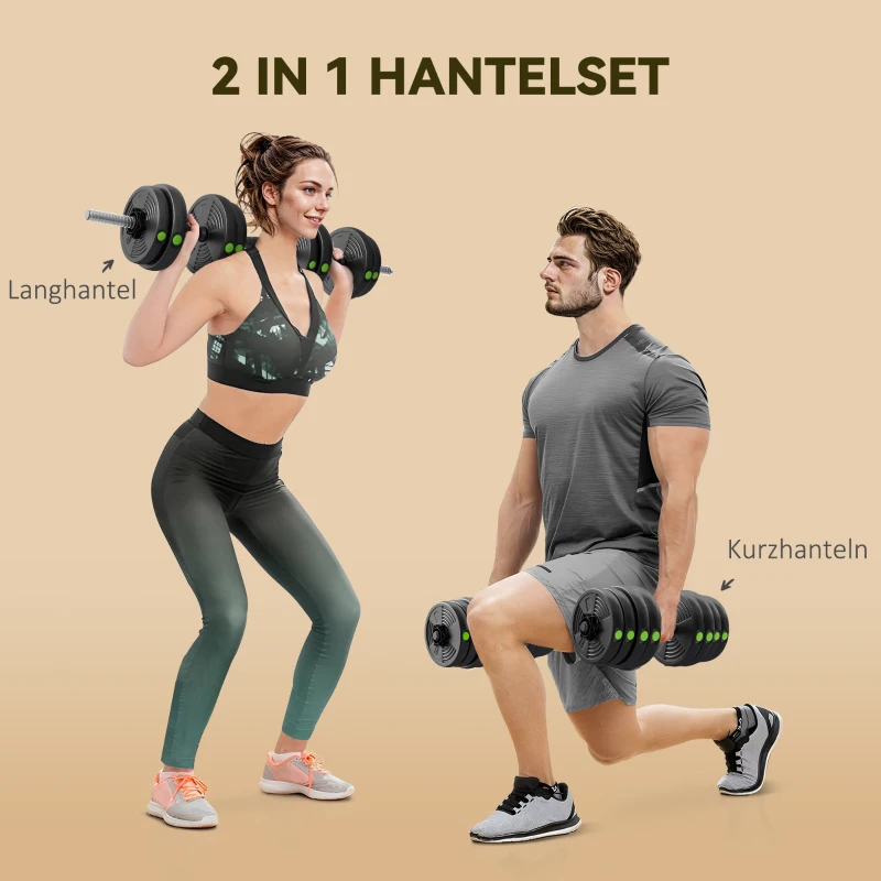 SPORTNOW 2-in-1 Hantel-Set, Lang- & Kurzhantel, 30 kg, rutschfest, bodenschonend, Schwarz/Grün
