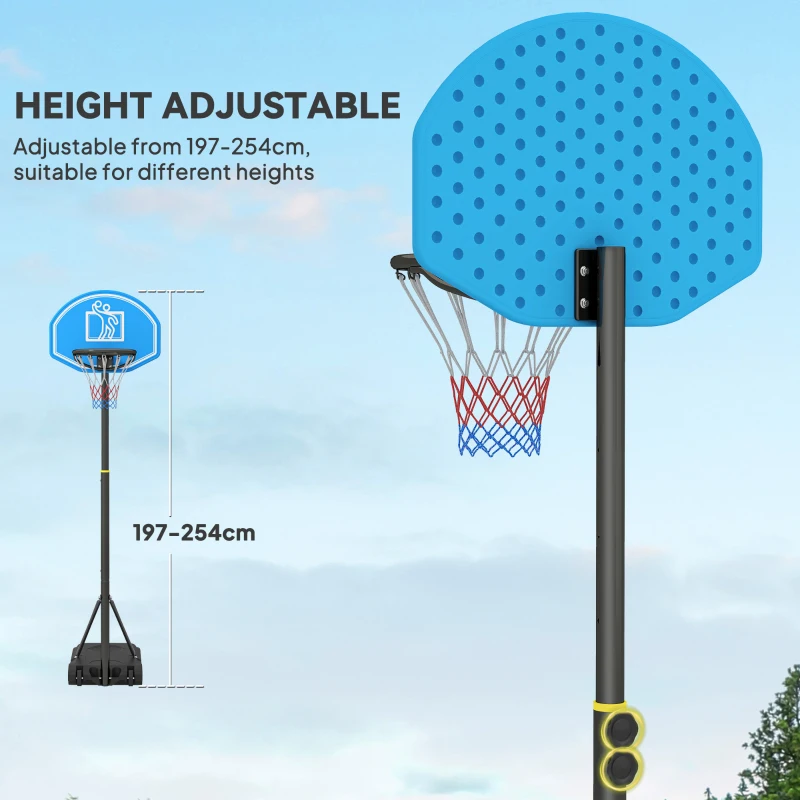 HOMCOM Adjustable Basketball Hoop and Stand, with Wheels and Weight Base, Blue