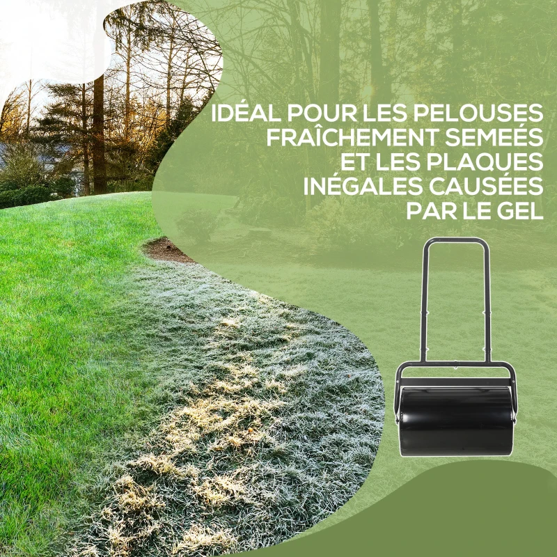 Outsunny Rouleau à gazon rouleau de jardin 50 cm, remplissage sable eau, poignée ergonomique, 58 x 32,5 x 113 cm, noir