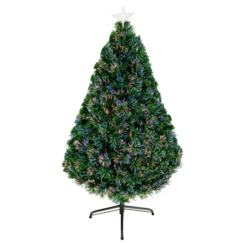 HOMCOM Albero di Natale Artificiale 120cm con Fibre Ottiche e Luci LED, Albero di Natale Luminoso con 130 Rami, Verde