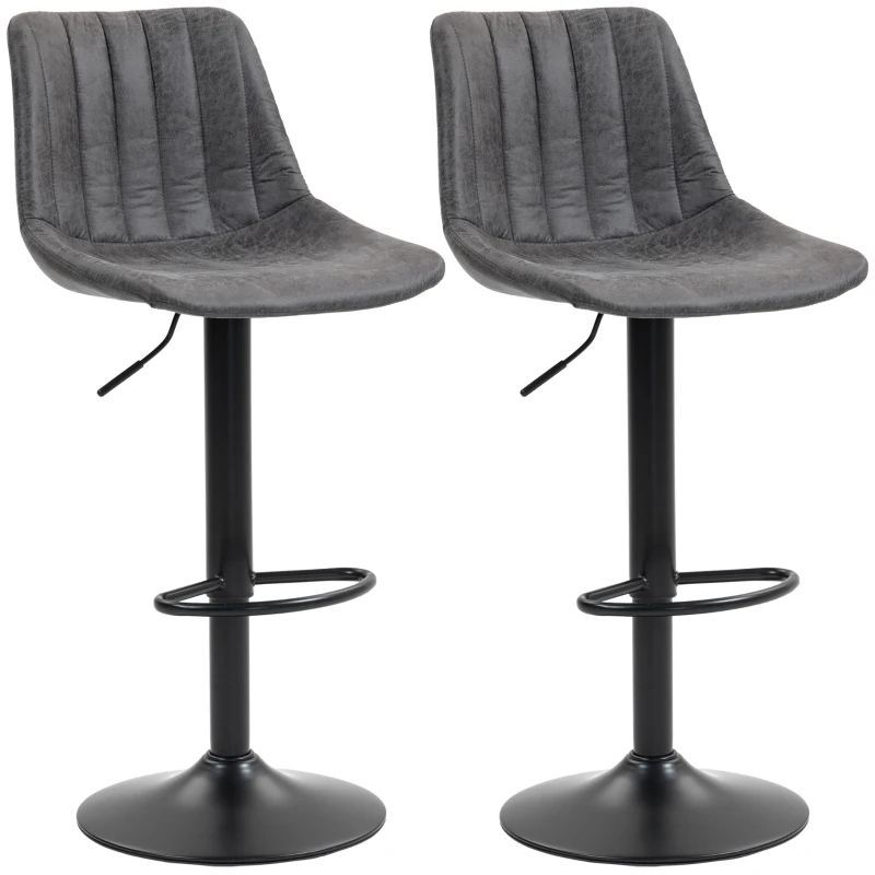 HOMCOM Set of 2 Leathaire Tub Bar Stools -  Charcoal Grey