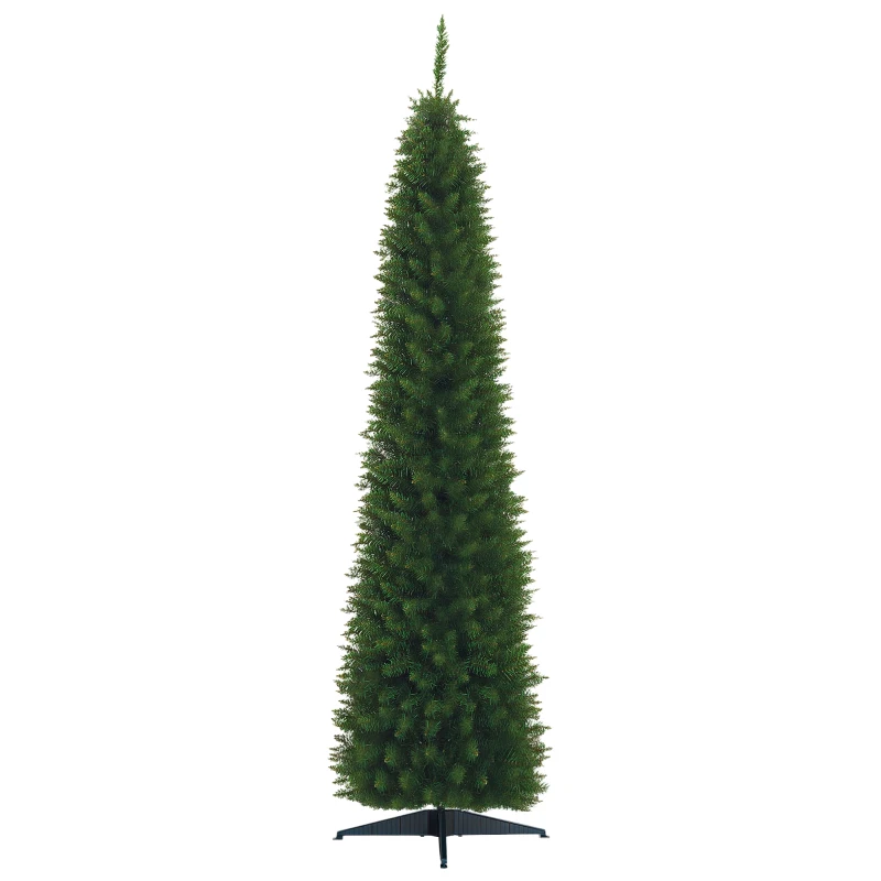 HOMCOM Albero di Natale Slim Artificiale 210 cm con Rami Realistici, Albero di Natale Alto e Stretto con Base Pieghevole, Verde