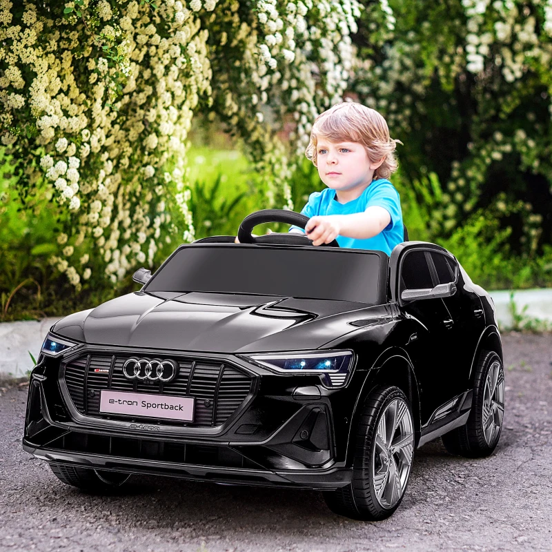 HOMCOM Voiture électrique enfants sous Licence Audi e-tron Sportback, véhicule électrique 12V Max. 5 Km/h avec télécommande 2,4G, phares LED, musique, klaxon, port USB, MP3, noir